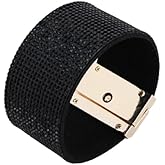 Yecomsy Bohemian Leather Wrap Bracelets Rhinestone Bangle Cuff Wrap Wristband Wide Edge Rhinestone Bracelet Boho Ethnic Leather Cuff Bracelet