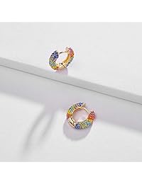 Huggie Hoop Earrings, Colorful Crystal Gold Plated Cuff Earrings Fashion Jewelry Gift for Women Girls
