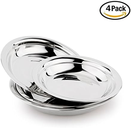 Yafeco Stainless Steel Plate Set - 7.9 inch Ultra-Portable Dinnerware Set for Outdoor Camping,Hiking,Picnic,BBQ,Beach