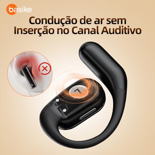 Fone De Ouvido Bluetooth Esportes, Basike T6, IPX5/OWS Fone de Ouvido Estéreo Hi-Fi, Suporta Chamadas de Voz, 60 Horas em Standby Para Corrida e Exercícios ao Ar Livre (Preto)