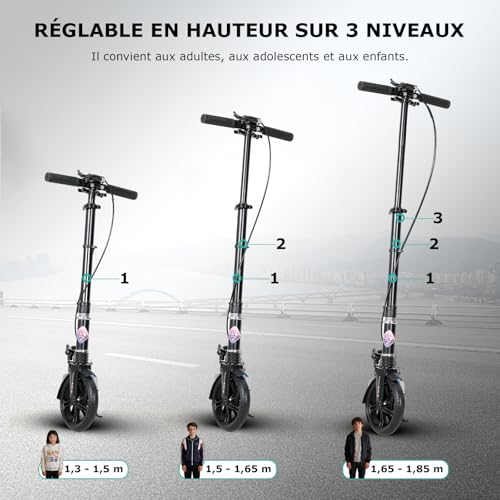 ISE Folding Scooter with 2 Aluminium Wheels, Adjustable Handlebar Height, Double Shock Absorption and Braking System, Ferris Wheel with Non-Slip Tyre, for Adults and Teens from 12 Years to 100 kg