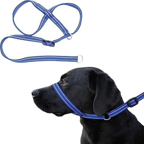 Gencon - Extra Large Anti Pull Dog Headcollar - Trainer Approved - Soft & Gentle Control - Practical Dog Training & Behaviour Aid - Left Hand - UK Made - Doesn't Include Lead - Blue/White