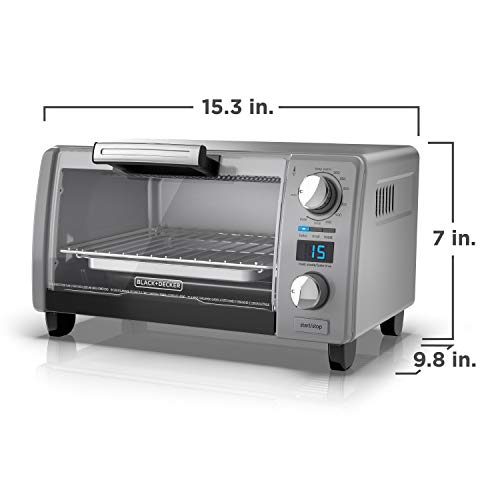 Black+Decker TOD1770G 4Slice Natural Convection Digital Toaster Oven, Silver, 15.3" x 9.8" x 7