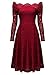 MISSMAY Women's Vintage Floral Lace Long Sleeve Boat Neck Cocktail Party Swing Dress (Small, A-red)