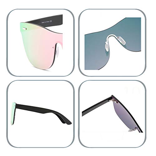 Rimless Mirrored Lens One Piece Sunglasses UV400 Protection for Women Men(Pink)