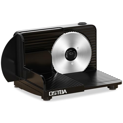 OSTBA Foldable Electric Food Slicer, Adjustable Thickness 0–15mm, 6.7” Stainless Steel Blade, 150W Motor, Portable & Easy-to-Clean, Meat, Cheese, Bread, and Vegetable Slicer for Home Kitchen, Black