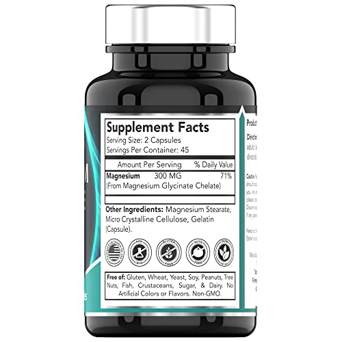 tnvitamins Magnesium Glycinate 300mg, 90 Capsules | High Absorption Chelated Magnesium for Sleep, Calm & Muscle Support* | Non-GMO, Gentle, Non-Laxative | TNVitamins