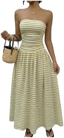 gingham strapless drop waist maxi dress UAURORAO Women Polka Dot Strapless Maxi Dress Drop Waist Tube Long Dresses  Off Shoulder Backless Flowy Cocktail Dress(Dots White,Small) at Amazon  Women's Clothing store