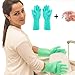 Silicone Cleaning Gloves Set of Magic, Reusable Dishwashing Scrubber – Heat-Resistant, Dishwasher-Safe Bristles for Car Washing, Pet Care, Kitchen and Bathroom Cleaning + Free Hanging Hook (Mint)