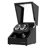 Double Watch Winder [Newly Upgraded], for Automatic Watches, Wood Shell Piano Paint Exterior and Extremely Silent Motor, with Three Dimensional Watch Pillows, Suitable for Ladies and Men's Wrist