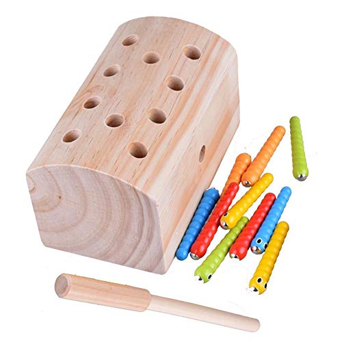Xrten Toy Insects Game, 10Pcs Wooden Magnetic Catch Insects, Educational Toys for Kids over 3 Years Old