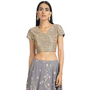 Indya Women’s Grey Top with Mirror Work