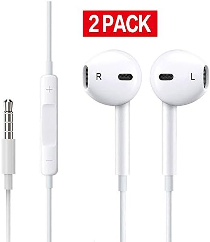 GETIEN 2 Pack Headphones/Earbuds/Earphones with Microphone&amp;Remote Control Premium Stereo for Apple iPhone 6S/6/6S Plus/6 Plus,iPhone SE/5S/5C/5, iPad /iPod Nano 7/iPod Touch (White) …