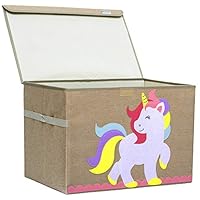 Hurricane Munchkin Large Toy Chest. Canvas Soft Fabric Children Toy Storage Bin Basket with Flip-top Lid. Princess Girls Toy Box for Girls,Toddler and Baby Nursery Room (Unicorn)