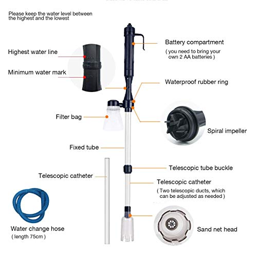 Songway Electric Aquarium Gravel Cleaner Battery Powered Fish Tank Sand Vacuum Cleaner Kit with Filter Bag Water Changer Sand Washer - Thumbnail 2