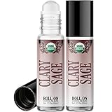 Organic Clary Sage Roll On Essential Oil RollerBall (2 PACK - USDA CERTIFIED ORGANIC) Pre-diluted with Glass Roller Ball for Aromatherapy, Kids, Children, Adults Topical Skin Application - 10ml Bottle