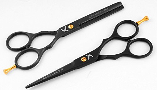 Hairdressing Scissors 5.5" Barber Hair Cutting Thinning Salon Scissors Shears Black Colour with Fine Adjustment Screw By CANDURE (Orange Black Combo)