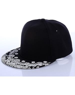 Unisex Hip-Hop Flat Caps, Adjustable Cotton Paisley Printing Plain Snapback Baseball Hat