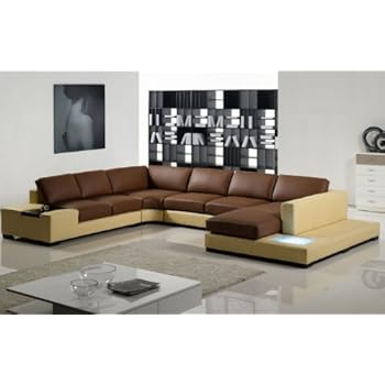 Amazon Com Modern Brown And Yellow Leather Sectional Sofa
