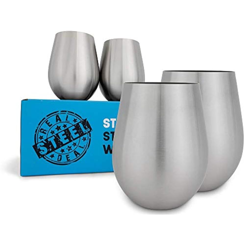 Stainless Steel Wine Glasses Large 18 Oz Set Of 4 Stemless Metal