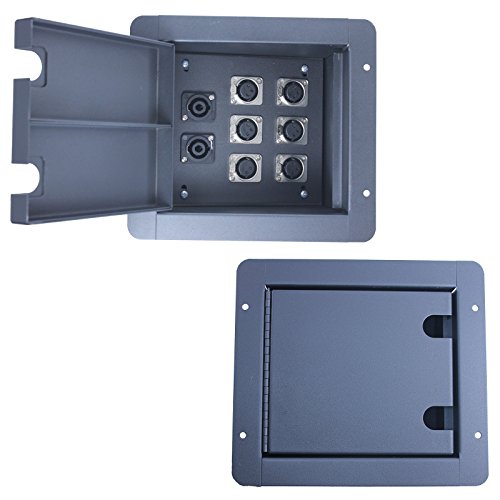 Pro Audio Recessed Stage in Floor Pocket Box Black with Prewired Connections (6-XLR Female + 2-Speakon compatible jacks)