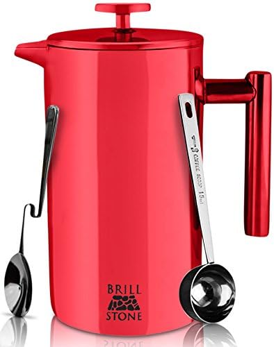 French Press Coffee &amp; Tea Maker Complete Bundle (34 Oz – 8 Cups): 3 Items–Double-Wall Stainless Steel French Press, Serving Scoop, Dessert Spoon &amp; 4 Ultra-Fine Filter Screens-Top Rated