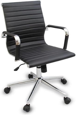 The "Gianni" Modern Ribbed Low Back Office Chair w/ Tilt and Chrome Base (Black w/ Black Rim Wheels)