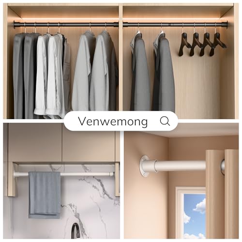 Venwemong Wardrobe Rod, Extendable Clothes Bar, Sturdy Stainless Steel for Wardrobe and Storage, White, Length 85 – 230 cm, Diameter 32 mm