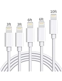 SHARLLEN - Cable cargador para iPhone (5 unidades, 3FT 6FT 10FT)   Certificado MFI   Cable de carga para iPhone rápido y largo compatible con iPhone XS Max XR X 8 8 Plus 7 7 Plus 6 6 Plus 6S 6S Plus más (blanco)