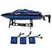 Blomiky H100 2.4GHz 4CH 20MPH High Speed Racing Blue RC Boat Remote Control Boat Extra 2 Battery TKKJ H100 Ship Blue