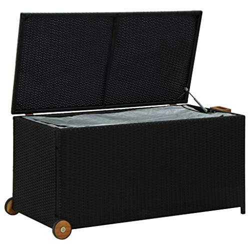 vidaXL Garten Aufbewahrungsbox Auflagenbox Gartentruhe Kissenbox Gartenbox Kissentruhe Auflagenkiste Schwarz 120x65x61cm Poly Rattan – Bild 6