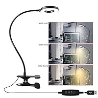 Clip-on Light - LED Desk Lamp,USB Plug-in Book Reading Light for Bed/Headboard/Work,Dimmable & Eye-Caring with 3 Color Modes (Come with Adapter)