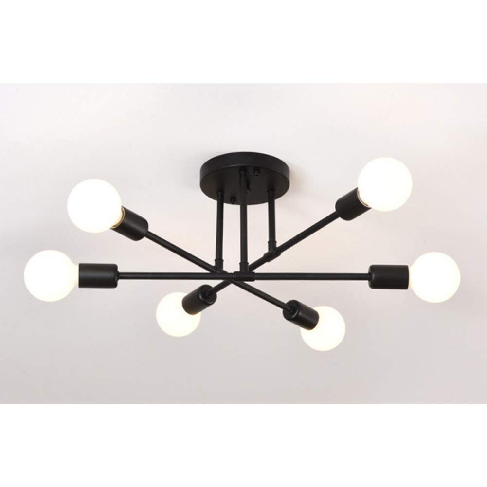 Nordic Metal Retro Chandelier, Semi-Flush Mount Industrial Ceiling Light, for Living Room, Bedroom, Dining Room, Kitchen, Restaurant E27 Socket,black,6 lights
