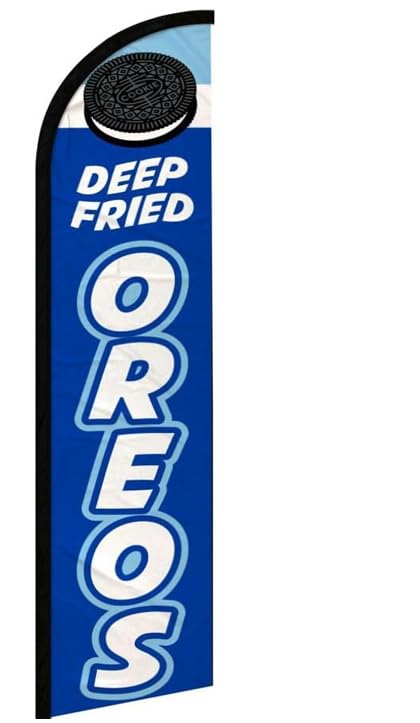 Photo 1 of 4 Less Co DEEP FRIED OREOS Windless Swooper Feather Flag 2.5x11.5 Feet Tall Banner Fair, Carnival Food Sign (Flag Only) bf