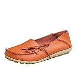 FAYALE Women's Driving Shoes Cowhide Leather Lace-Up Loafers Boat Shoes Flats (8.5 B(M) US, 0range)