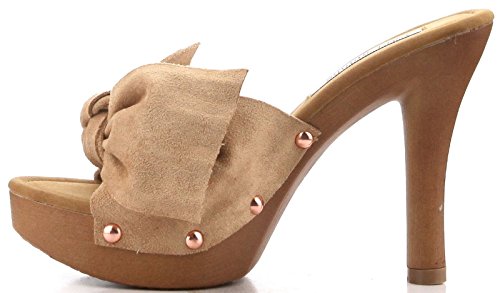 CAPE ROBBIN Zhonya-2 Large Bow Open Toe Clogs Mules Slip On Slides Heels Nude 8 - Thumbnail 2