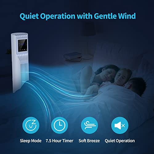 Tower Fan - Oscillating Tower Fan with 3 Speeds & Modes, LED Quiet Fan with Remote Control, 36 Inch Bladeless Tower Fan, 7.5H Timer, Space-Saving Standing Fan, Portable Fan for Bedroom Home Office