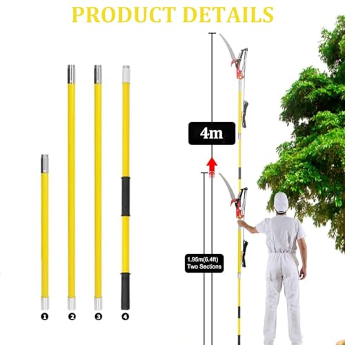 Manual Tree Pruner, 2-4m Pole Saws for Tree Trimming, Sharp Steel Blade and Scissors for High Branches Pruning