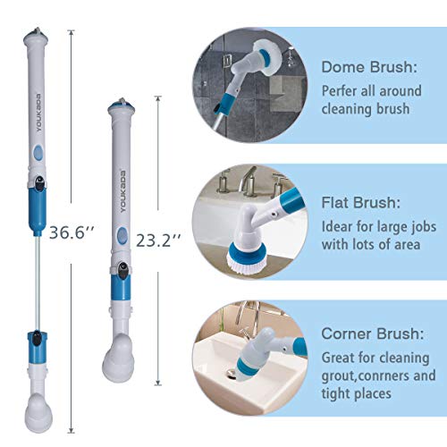 YOUKADA Spin Scrubber | 3 in 1 Electric Cleaning Brush | 360 Cordless Replaceable Brush | Multi-Purpose Power Surface Scrubber for Bathroom Swimming Pool Wall and Floor