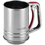 Cake Boss Stainless Steel Tools and Gadgets 3-Cup Flour Sifter with Red Silicone Grips