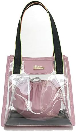 Elegant Womens Tote Bag Set Luxury Transparent Handbag Bag Clear Jelly Purse Women Clutch Tote Sweet for Office Work Travel (Color : Pink)
