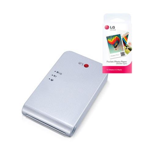 LG Popo Pocket Photo Printer PD239 (White) Bundle with 30-Pack of Inkless Photo Paper for Android, iOS