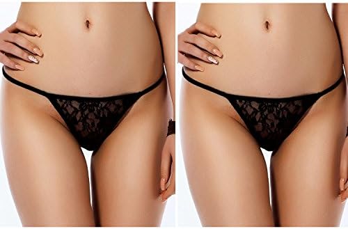 Bosexy Women Lace G-String Thongs Underwear Sexy Lingerie Panties Black 2 Pack (Black+Black, M)