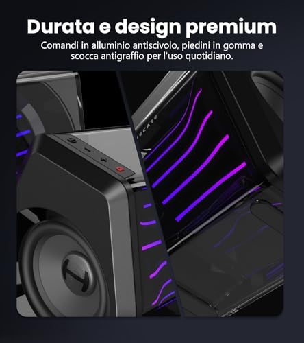 G2000 Pro Casse Gaming 2.0 RGB da 32W RMS / 64W Picco, Sincronizzazione Luci TempoFlow™ a 270°, Suono Surround Virtuale 7.1 - Bluetooth 5.4 / USB-C/AUX per PC, PS5 (Nero)