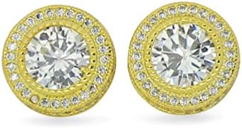 Large Round Studs 15mm Gold Plated Micro Pave Cz Hip Hop Screw Back Earrings