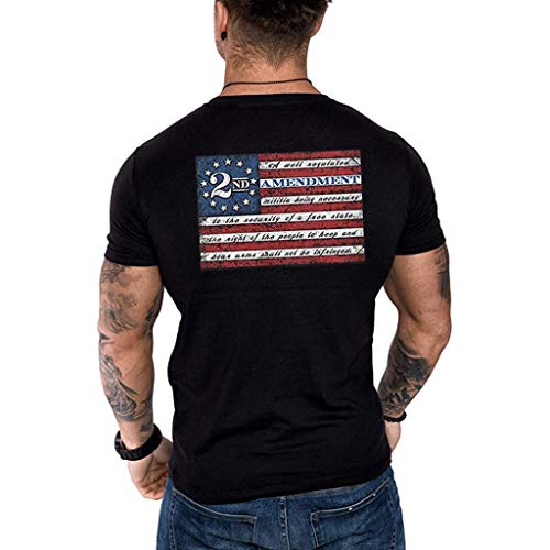 Respctful â™«â™«Men Tops Fashion American Flag Printed T-Shirts - Casual Sport Fitness Short Sleeve Tops for July 4 Black