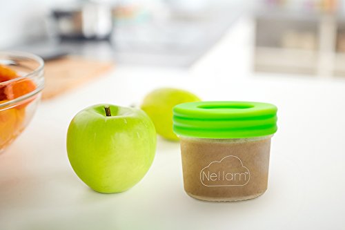 Nellam Baby Food Storage Containers - Leakproof, Airtight, Glass Jars for Freezing & Homemade Babyfood Prep - Reusable, BPA Free, 6 x 4oz Set, that is Microwave & Dishwasher Safe