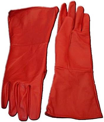 Leather Gauntlet Gloves RED (XX-small) EXTRA-EXTRA SMALL Long Arm Cuff