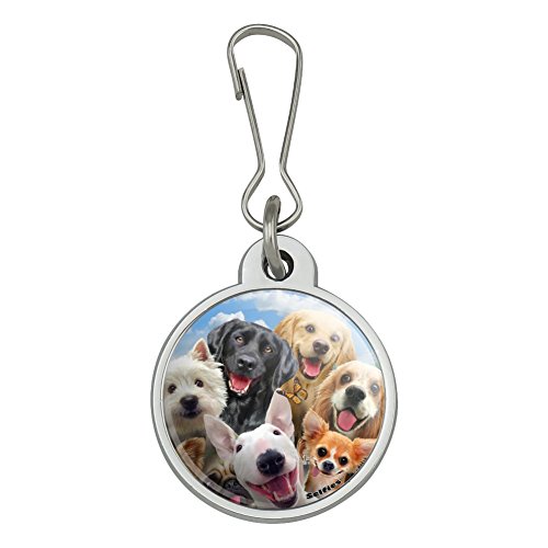 Dogs Selfie Lab Golden Retriever Dachshund Westie Pug Terrier Jacket Handbag Purse Luggage Backpack Zipper Pull Charm