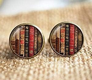 Old Books Cuff Links,Mens Accessories, Bookshelf Cuff Links, Book Posts, Glass Dome Book Cuff Links